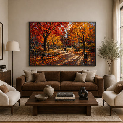 Golden Autumn City Park Landscape Canvas Wall Art