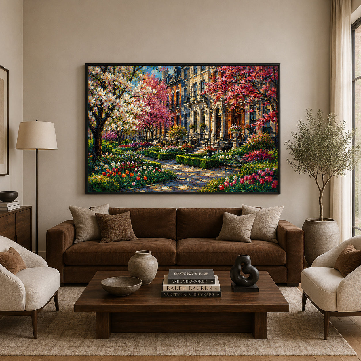 Spring Garden Townhouse Landscape Canvas Wall Art