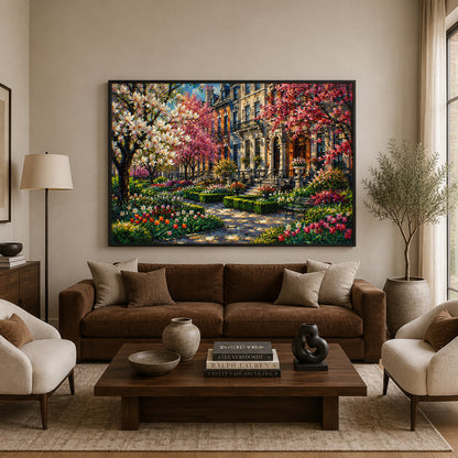 Spring Garden Townhouse Landscape Canvas Wall Art