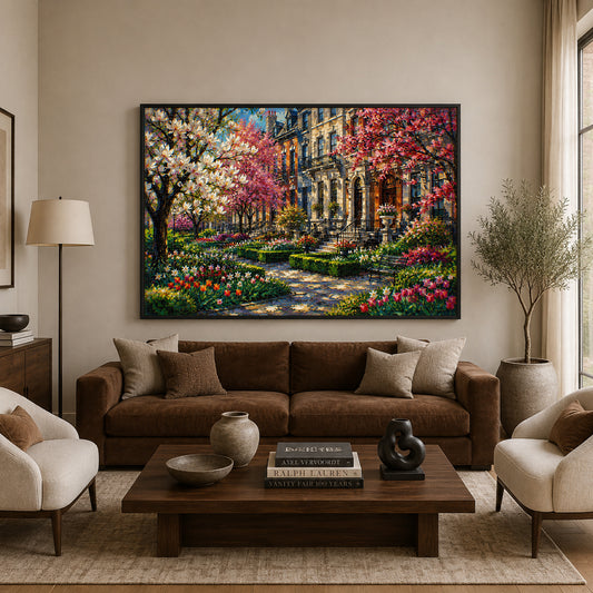 Spring Garden Townhouse Landscape Canvas Wall Art
