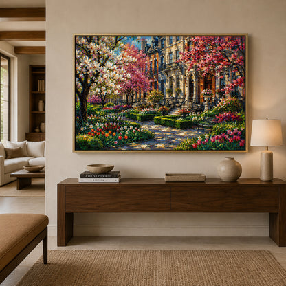 Spring Garden Townhouse Landscape Canvas Wall Art