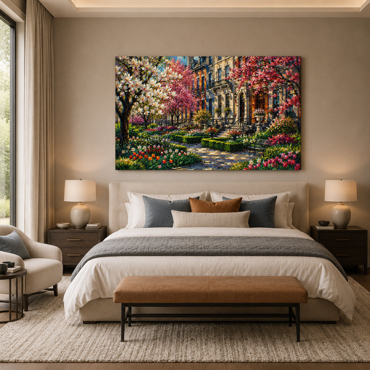 Spring Garden Townhouse Landscape Canvas Wall Art