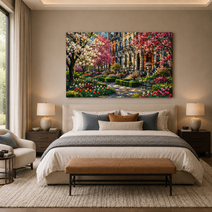 Spring Garden Townhouse Landscape Canvas Wall Art