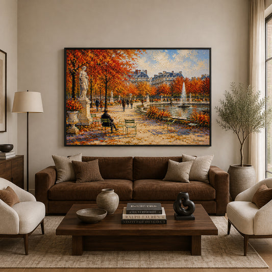 Paris Autumn Garden Fountain Landscape Canvas Wall Art