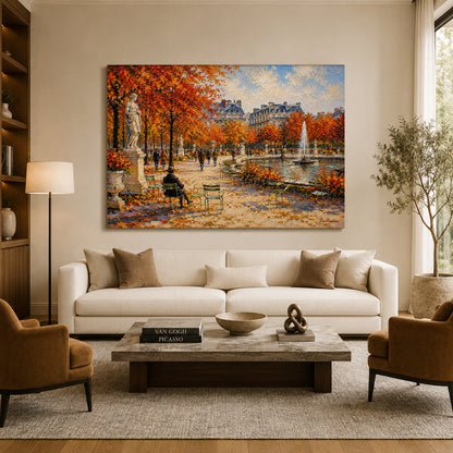 Paris Autumn Garden Fountain Landscape Canvas Wall Art