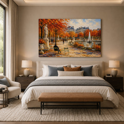 Paris Autumn Garden Fountain Landscape Canvas Wall Art