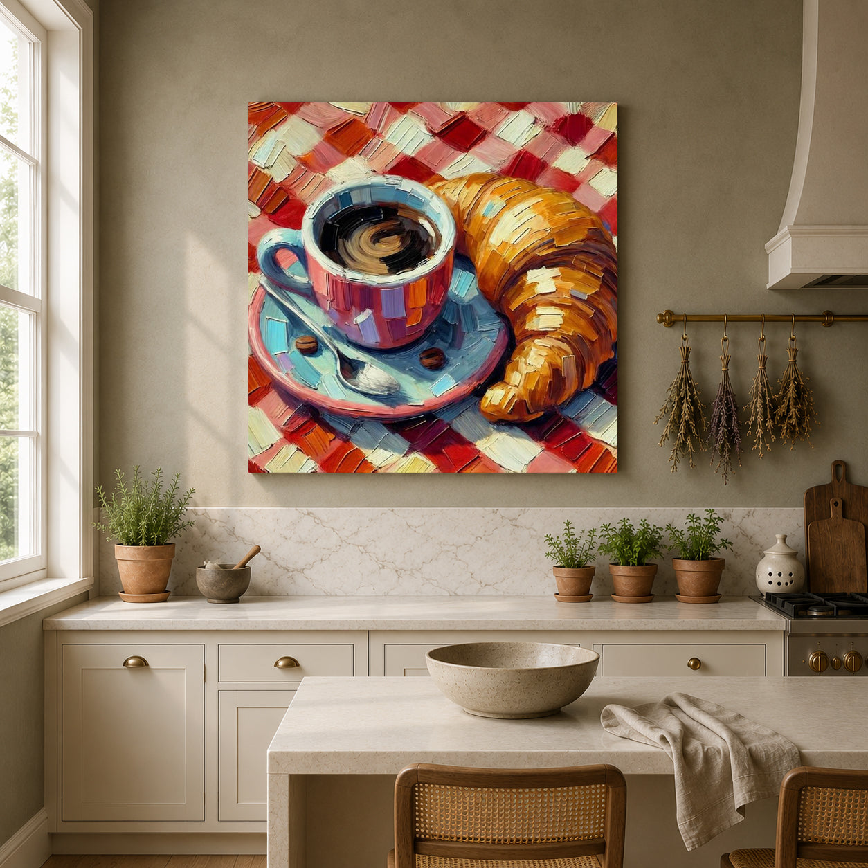 Coffee and Croissant Wall Art for Cozy Kitchen & Café Decor