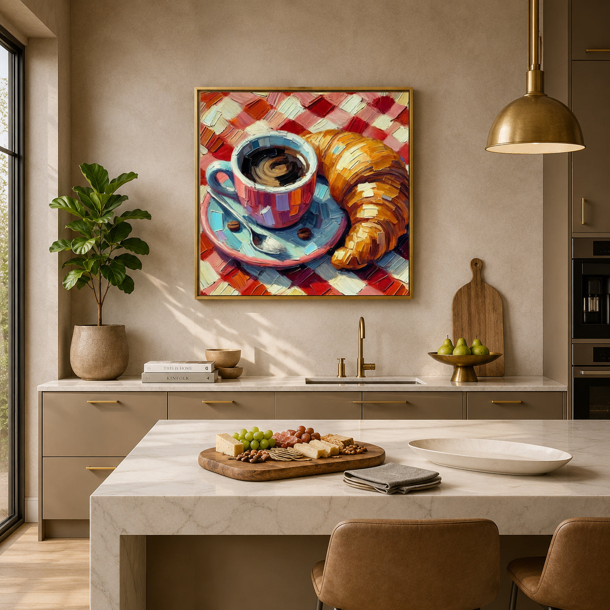 Coffee and Croissant Wall Art for Cozy Kitchen & Café Decor