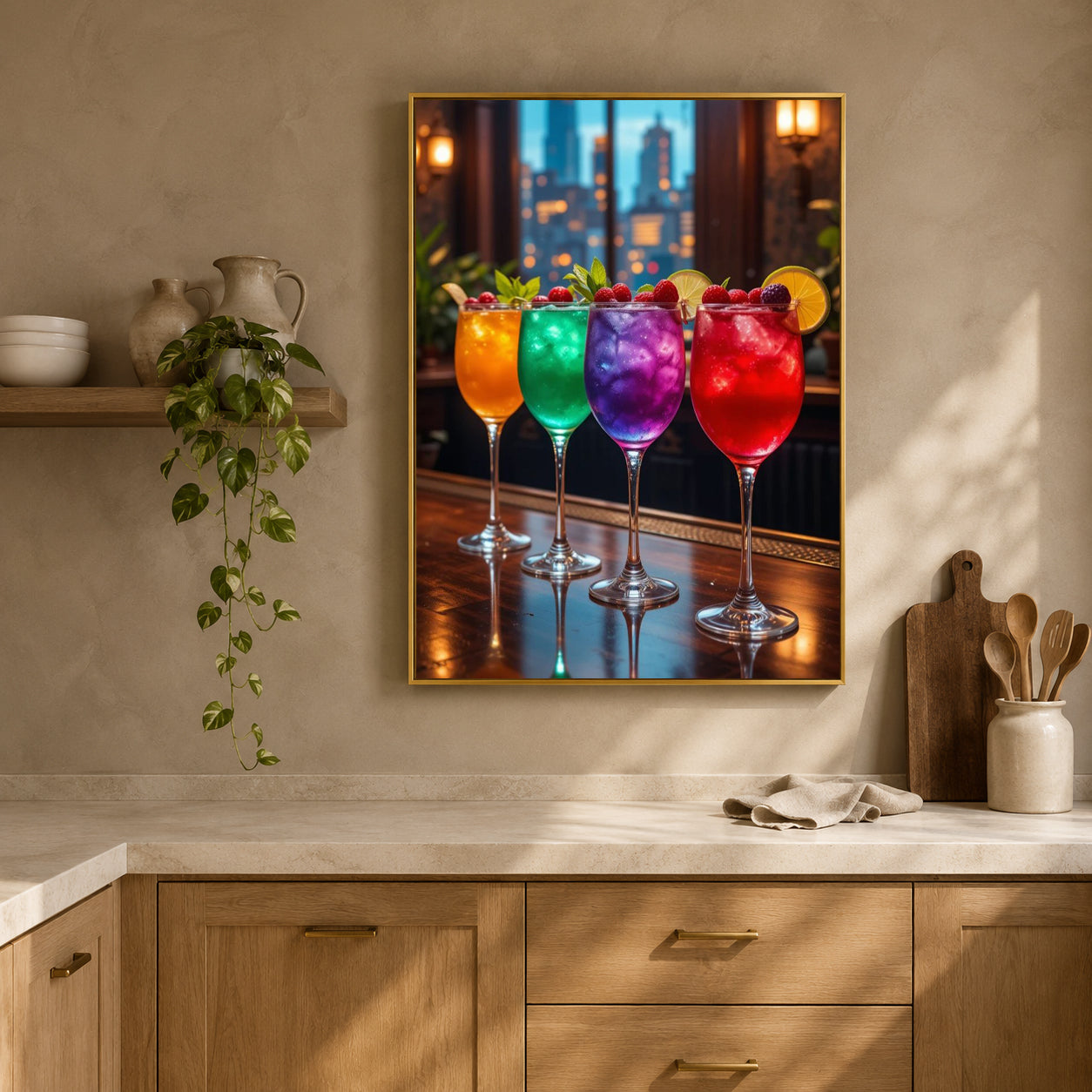 Colorful Cocktail Glasses Wall Art for Home Bar & Kitchen