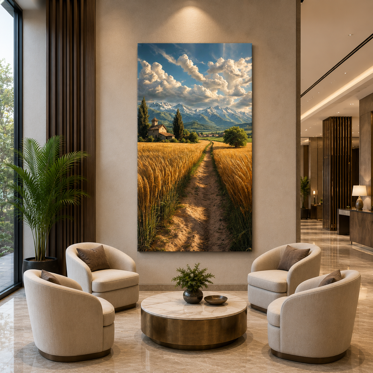 Golden Wheat Field Landscape Canvas Wall Art for Home Decor