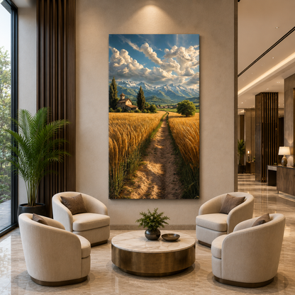 Golden Wheat Field Landscape Canvas Wall Art for Home Decor