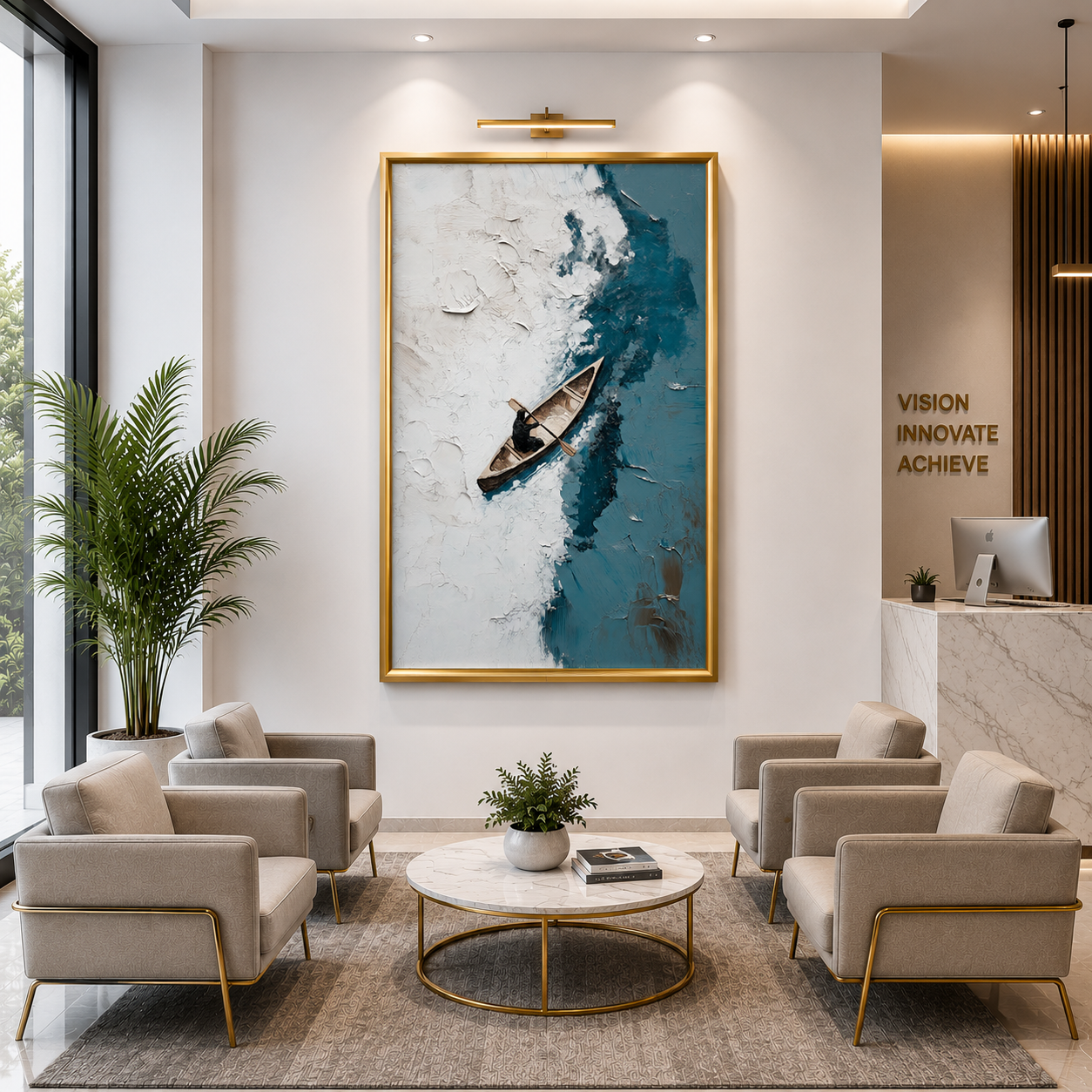 Abstract Boat Canvas Wall Art Vertical Coastal Modern Painting