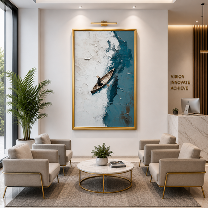 Abstract Boat Canvas Wall Art Vertical Coastal Modern Painting