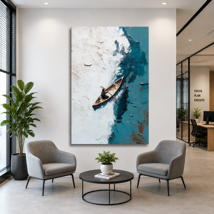 Abstract Boat Canvas Wall Art Vertical Coastal Modern Painting