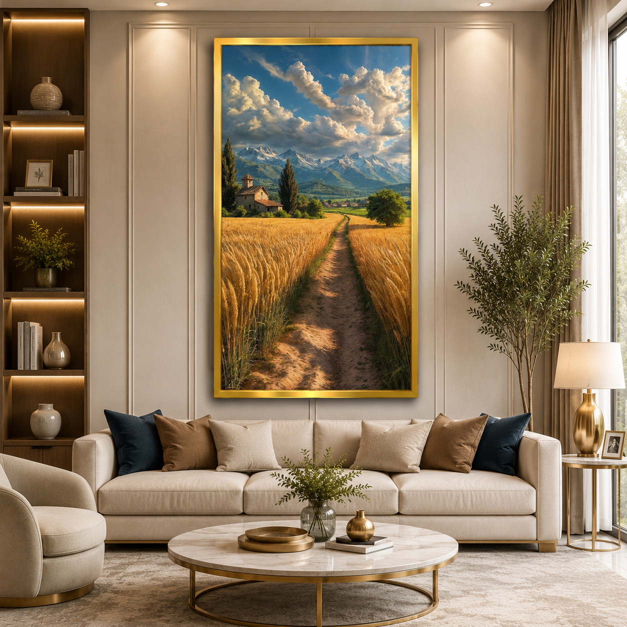 Golden Wheat Field Landscape Canvas Wall Art for Home Decor