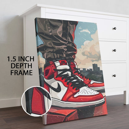 Rooftop Kicks Urban Sneaker Wall Art for Modern Interiors