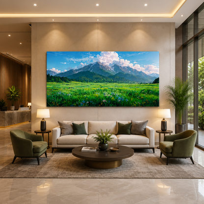 Majestic Mountain Meadow Canvas Wall Art Scenic Nature Landscape