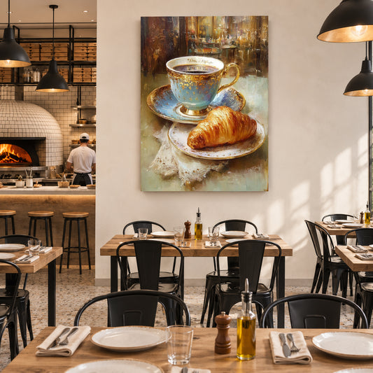 Elegant Coffee & Croissant Wall Art for Café Kitchen Decor