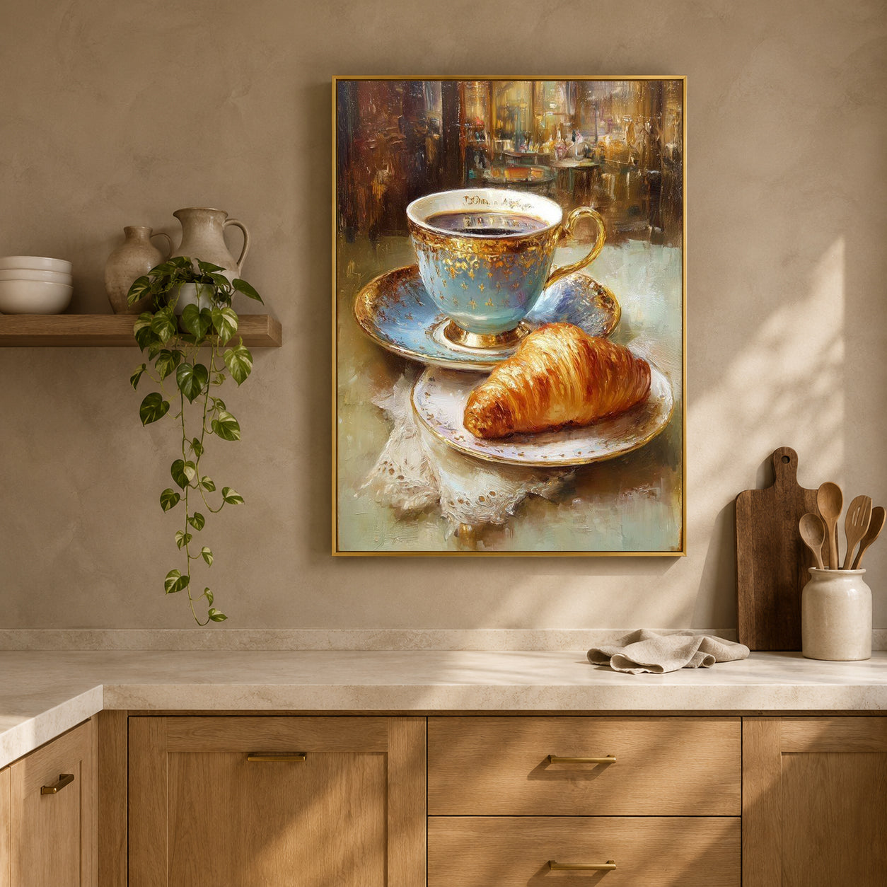 Elegant Coffee & Croissant Wall Art for Café Kitchen Decor