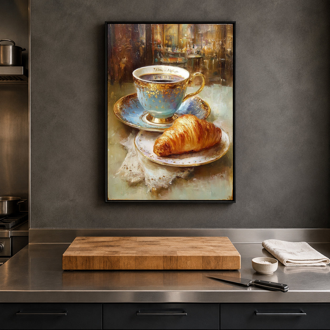 Elegant Coffee & Croissant Wall Art for Café Kitchen Decor
