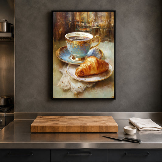 Elegant Coffee & Croissant Wall Art for Café Kitchen Decor