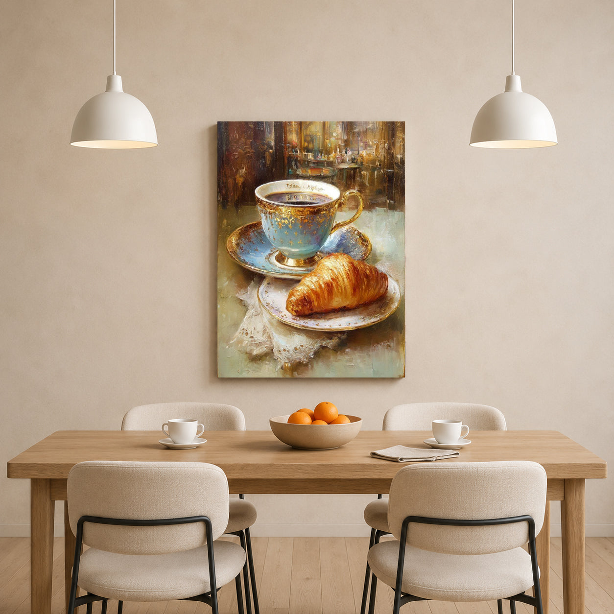 Elegant Coffee & Croissant Wall Art for Café Kitchen Decor