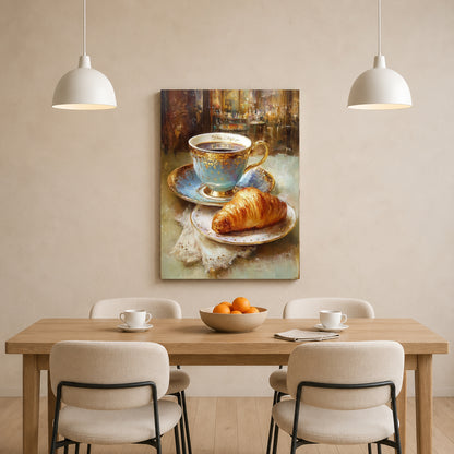 Elegant Coffee & Croissant Wall Art for Café Kitchen Decor