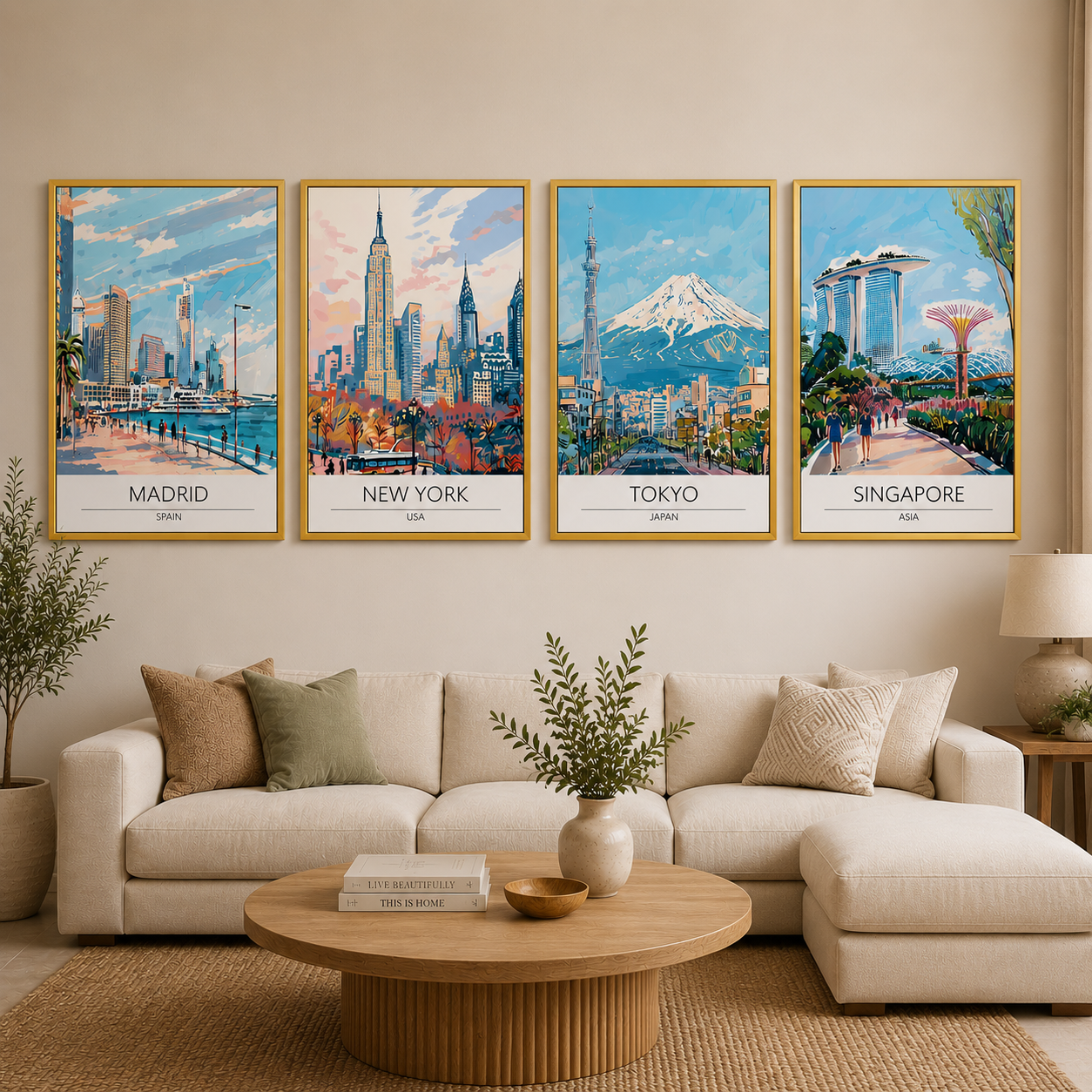 Madrid New York Tokyo Singapore Canvas Wall Art Set of 4