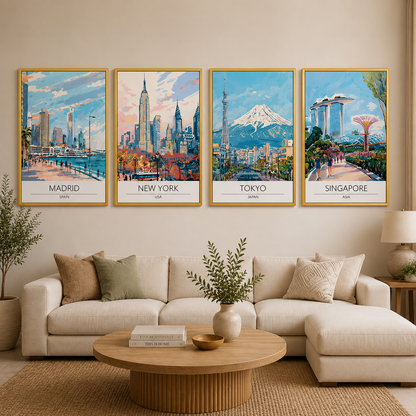 Madrid New York Tokyo Singapore Canvas Wall Art Set of 4