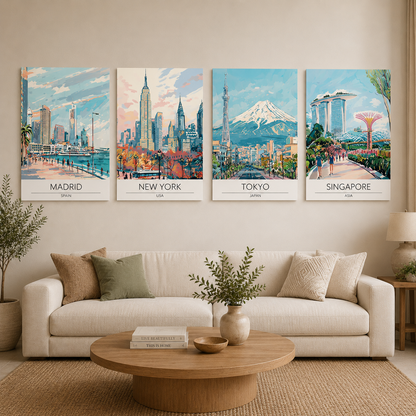 Madrid New York Tokyo Singapore Canvas Wall Art Set of 4