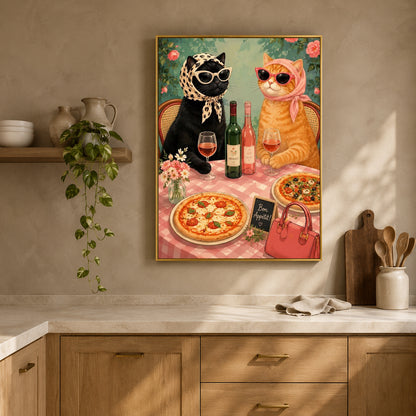 Funny Cats Pizza Dinner Wall Art for Kitchen & Dining Room