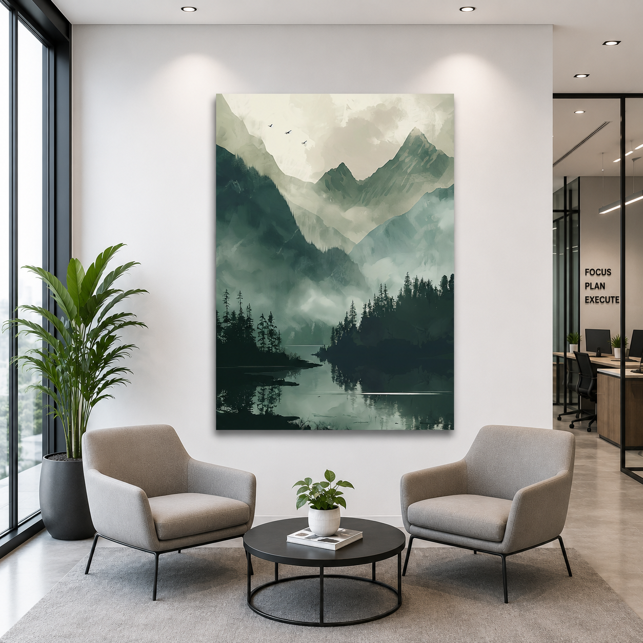 Misty Mountain Lake Canvas Wall Art Vertical Nature Landscape Print