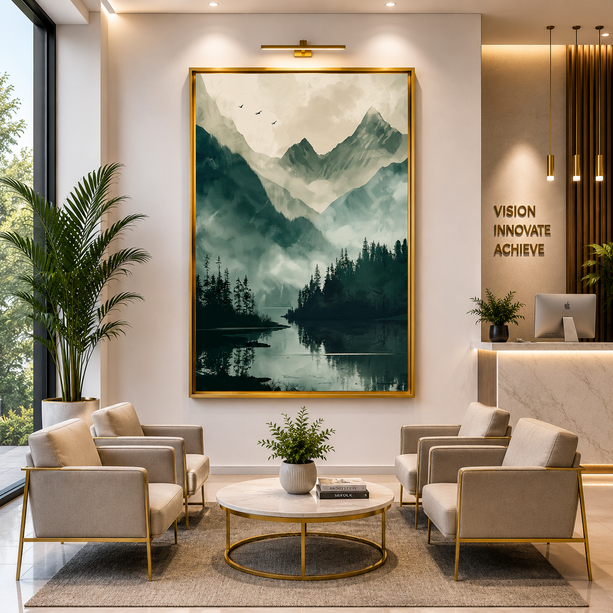 Misty Mountain Lake Canvas Wall Art Vertical Nature Landscape Print