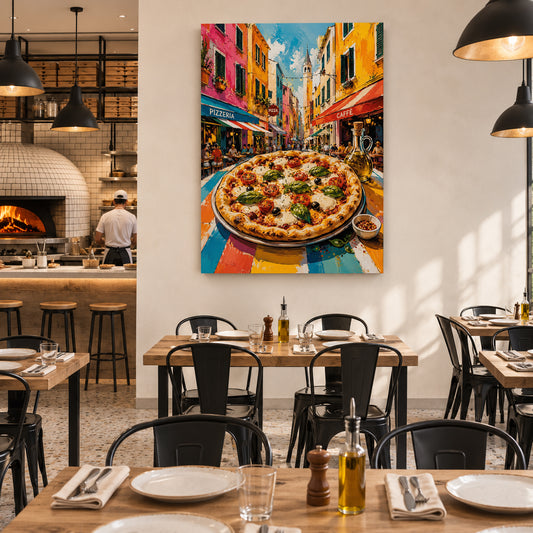 Italian Pizza Street Scene Wall Art for Kitchen & Dining Room
