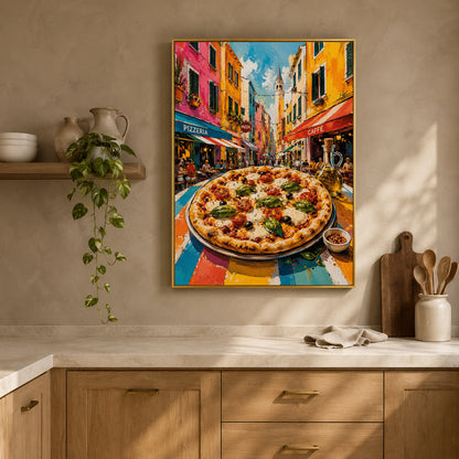 Italian Pizza Street Scene Wall Art for Kitchen & Dining Room