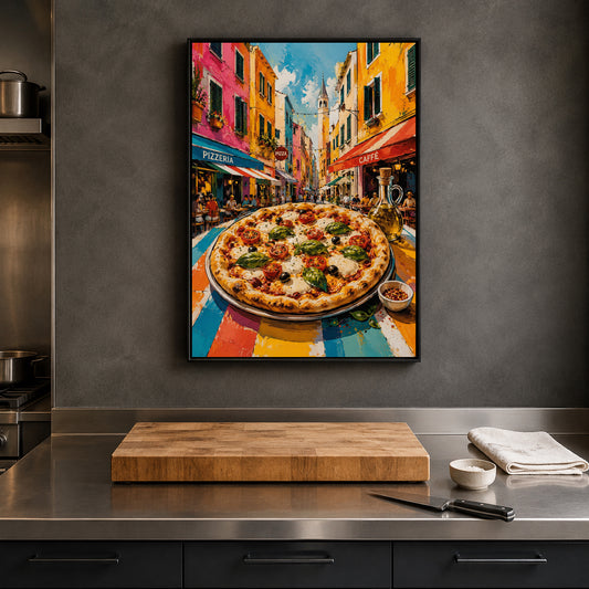 Italian Pizza Street Scene Wall Art for Kitchen & Dining Room
