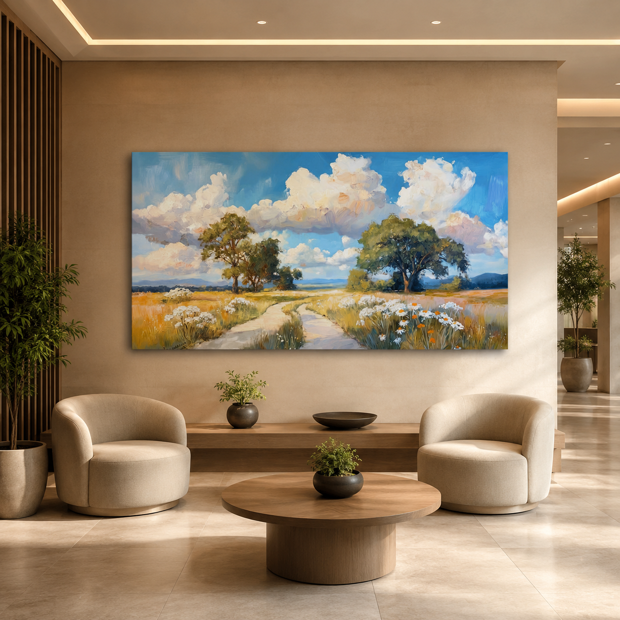 Sunny Countryside Meadow Landscape Canvas Wall Art for Modern Homes