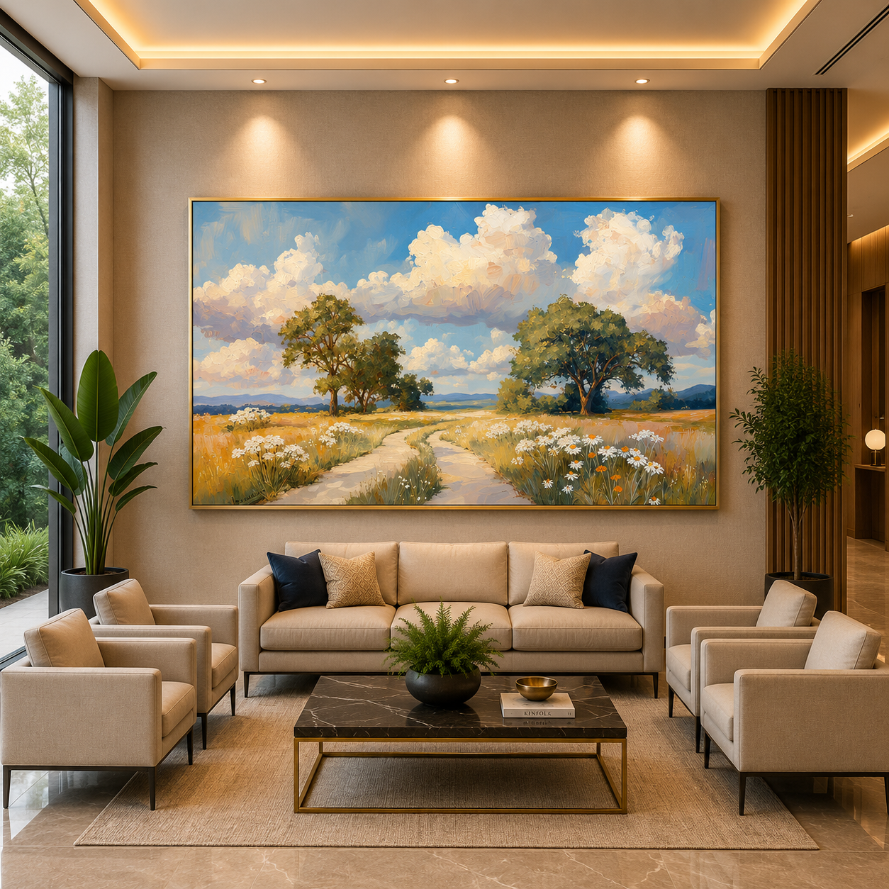 Sunny Countryside Meadow Landscape Canvas Wall Art for Modern Homes