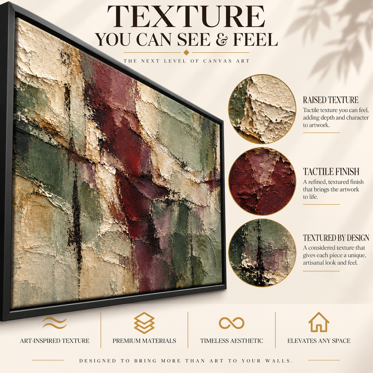 Sage and Burgundy Textured Abstract Panoramic Canvas Art