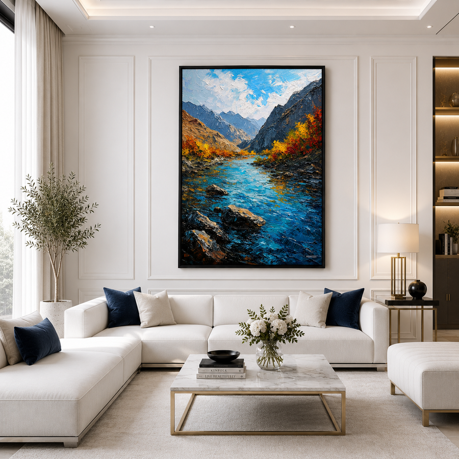 Autumn Mountain River Canvas Wall Art