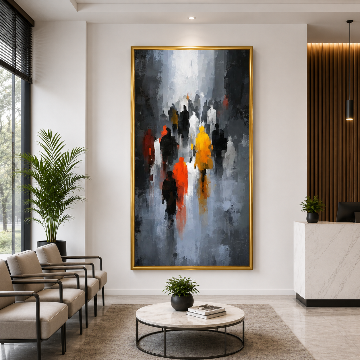 Abstract Urban Crowd Canvas Wall Art Modern City Painting for Decor
