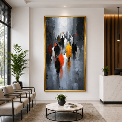 Abstract Urban Crowd Canvas Wall Art Modern City Painting for Decor