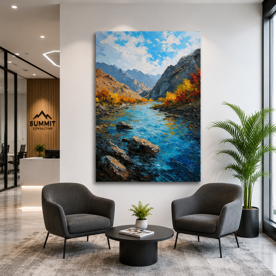 Autumn Mountain River Canvas Wall Art