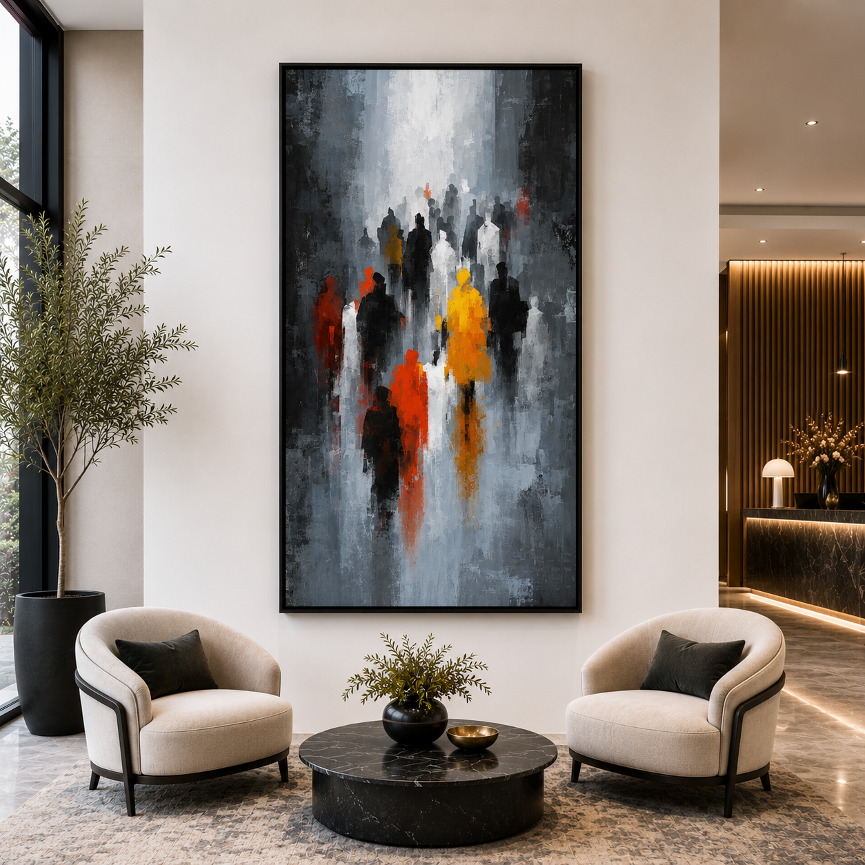 Abstract Urban Crowd Canvas Wall Art Modern City Painting for Decor