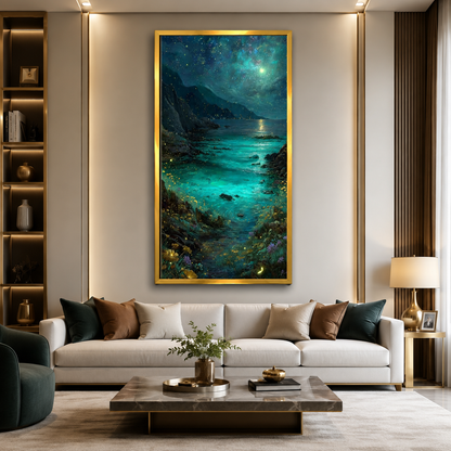 Moonlit Coastal Seascape Canvas Wall Art for Luxury Interiors