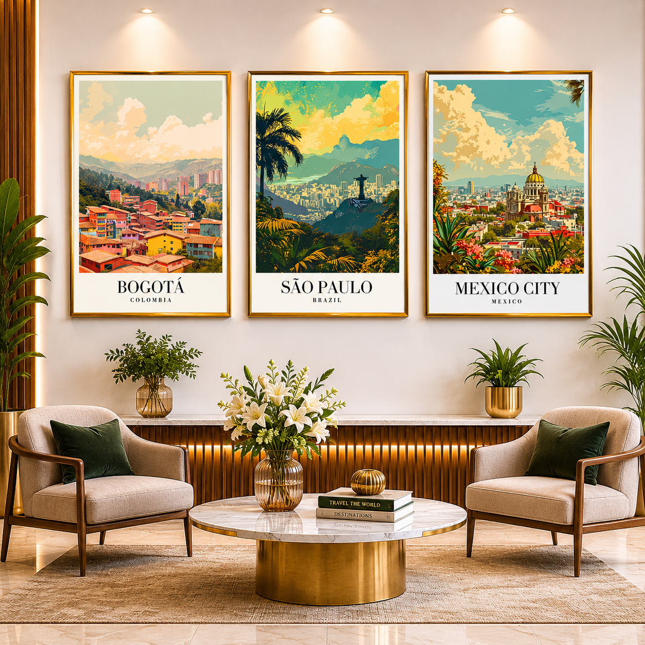 Bogotá São Paulo Mexico City Canvas Wall Art Set of 3 Decor