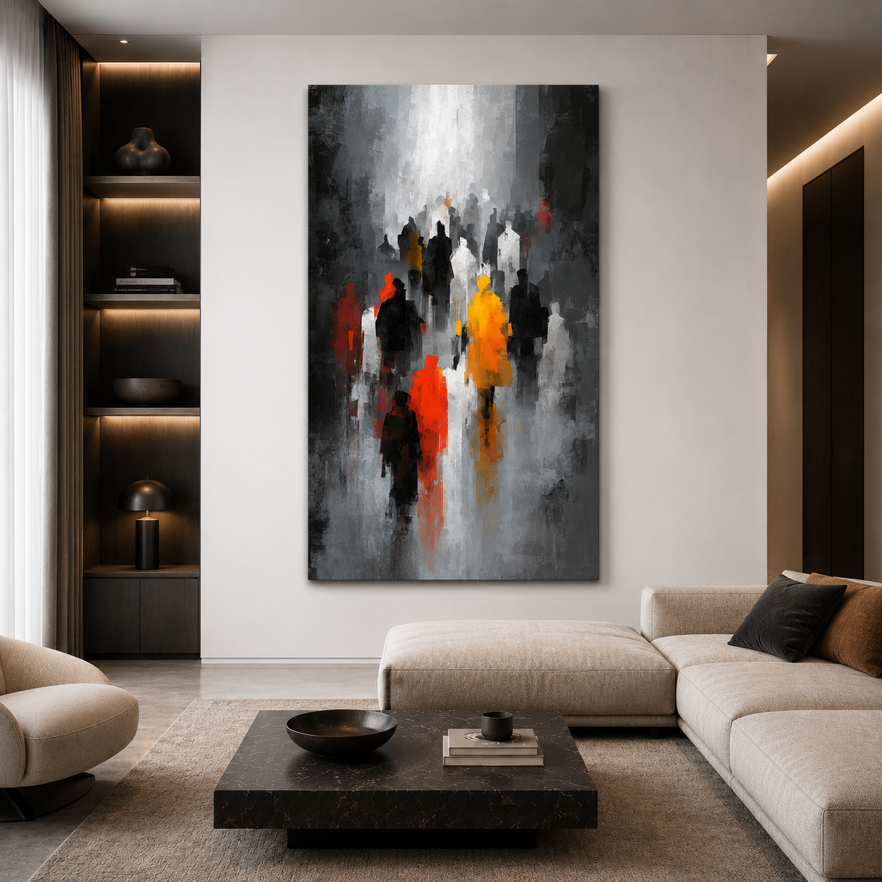 Abstract Urban Crowd Canvas Wall Art Modern City Painting for Decor
