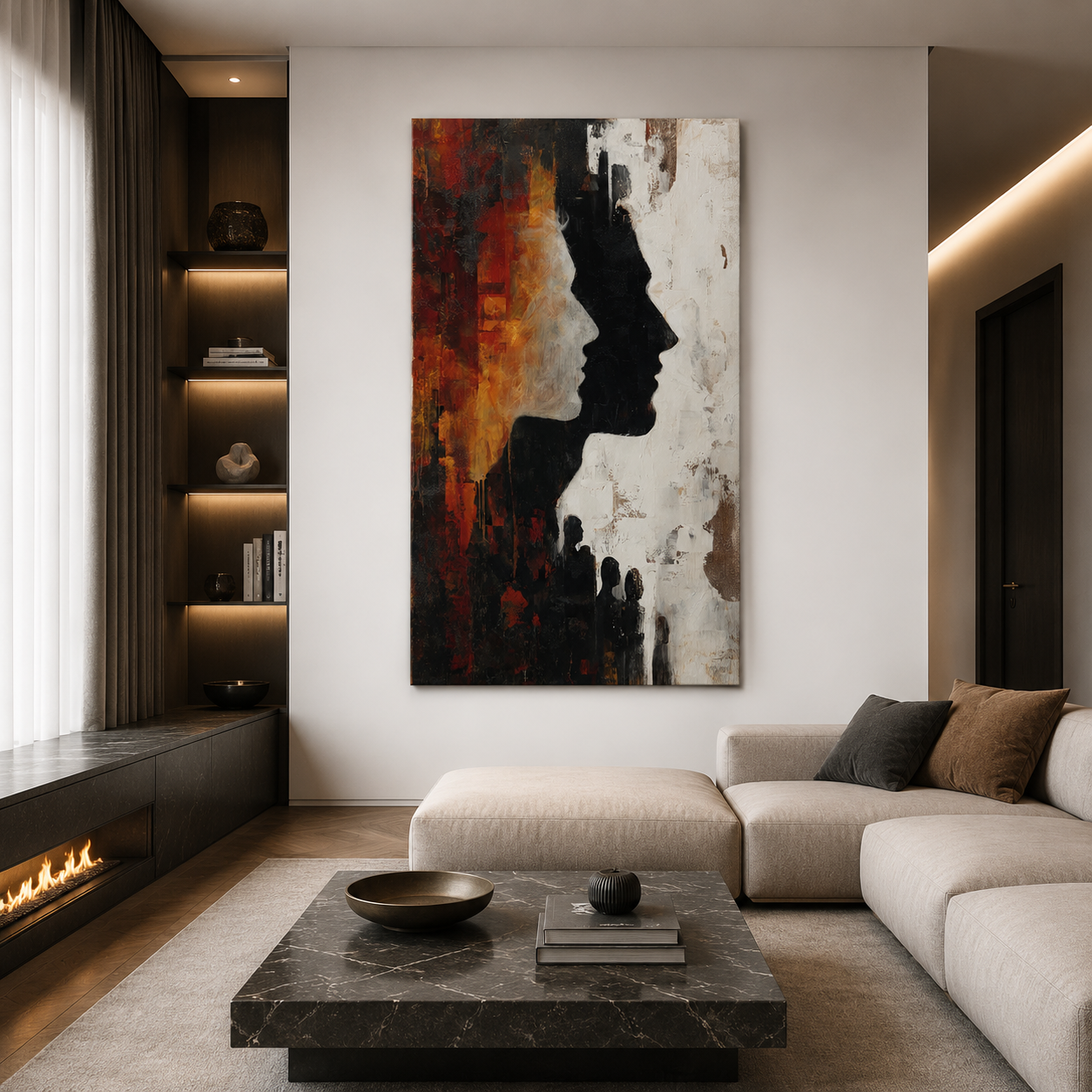 Abstract Face Silhouette Canvas Wall Art Modern Portrait Painting Decor