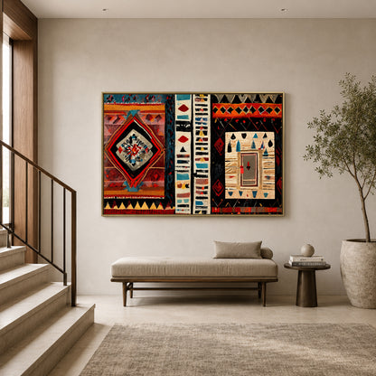 Bold Ethnic Tribal Pattern Geometric Canvas Art