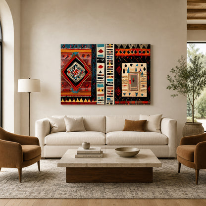 Bold Ethnic Tribal Pattern Geometric Canvas Art
